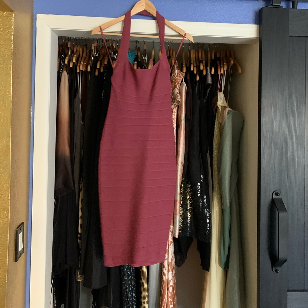 Herve Leger midi dress in cranberry